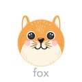 Fox Cute portrait with name text smiley head cartoon round shape animal face, isolated vector icon illustrations flat Royalty Free Stock Photo