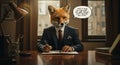 a fox dressed in a suit sits at a desk writing something on a notepad - generated using ai Royalty Free Stock Photo