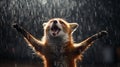 a fox elegantly dancing in the rain, captured with meticulous attention to detail and realistic lighting effects