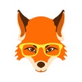 Fox face in glasses vector illustration flat style front Royalty Free Stock Photo