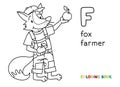 Fox farmer ABC coloring book. Alphabet F Royalty Free Stock Photo