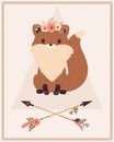 Fox in floral wreath and arrows