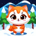 Fox Frosty Frolic: Kawaii Winter Wonderland Vector