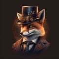 Fox gentleman in a beautiful hat.Steampunk style