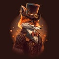 Fox gentleman in a beautiful hat.Steampunk style