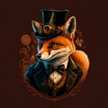 Fox gentleman in a beautiful hat.Steampunk style