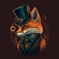 Fox gentleman in a beautiful hat.Steampunk style