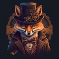 Fox gentleman in a beautiful hat.Steampunk style