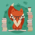 Fox in glasses with many books Royalty Free Stock Photo