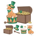 FOX GOLD Saint Patrick`s Day Cartoon Vector Illustration Set