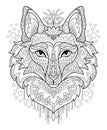 Fox head adult antistress coloring page vector