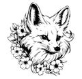 Fox head in flowers animal sketch hand drawn Vector illustration Royalty Free Stock Photo