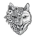 Fox head line art, vector illustration. Double exposure with conceptual line art. Royalty Free Stock Photo