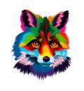 Fox head portrait from multicolored paints. Splash of watercolor, colored drawing, realistic Royalty Free Stock Photo