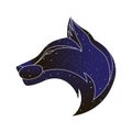 Fox head profile. Vector line animal illustration, night sky color silhouette isolated on white background