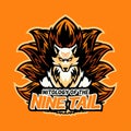 Fox head sports logo mascot design illustration for sport and e-sport or gaming team. Angry wild fox with nine tail mascot Sport Royalty Free Stock Photo