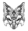 FOX head tattoo. psychedelic / zentangle style Royalty Free Stock Photo
