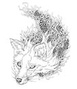 FOX head tattoo. psychedelic. zentangle Royalty Free Stock Photo