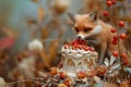 A fox, identified as orchidej.a, a little vixen girl, is eating a cake topped with berries