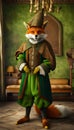 Fox jester in traditional pointed hat, from the middle ages.