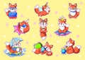 Fox Kawaii Stickers, Cute Funny Animal Characters. Royalty Free Stock Photo