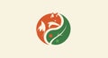 Fox and Leaf Yin Yang Logo Royalty Free Stock Photo