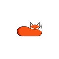 Fox logo, the animal lies with its muzzle on its fluffy tail, the creative logotype of a cunning, sleep smart predator