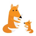 Fox mother and baby. Cute cartoon character set. Forest animal collection. White background. Isolated. Flat design