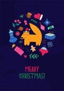 Fox and New Year`s holiday attributes in circular composition. Merry Christmas template of card, poster, flyer. Happy New Year Royalty Free Stock Photo