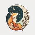 fox night moon sticker humanized characters funny vector artistic and delicate minimalist hand drawn doodle