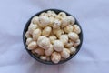 Fox Nuts also known as Makhana. Lotus seeds. kamal ka phool. Indian fried snacks concept. selective focus Royalty Free Stock Photo