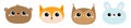 Fox owl bear hare rabbit. Forest animal round face head icon line set. Cute kawaii cartoon funny baby character. Kids education