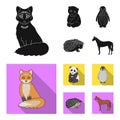 Fox, panda, hedgehog, penguin and other animals.Animals set collection icons in black, flat style vector symbol stock