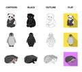 Fox, panda, hedgehog, penguin and other animals.Animals set collection icons in cartoon,black,outline,flat style vector