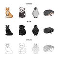 Fox, panda, hedgehog, penguin and other animals.Animals set collection icons in cartoon,black,outline style vector