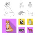 Fox, panda, hedgehog, penguin and other animals.Animals set collection icons in outline,flat style vector symbol stock