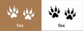 Fox paw print trail icon. Cat or dog foot print track icons vector set. Black and white. Isolated vector illustration. Paw Royalty Free Stock Photo