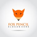 Fox Pencil Logo Template. Fox and Pencil Concept. Vector Illustrator Eps.10