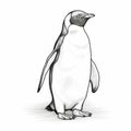 Isolated Penguin Drawing With High-contrast Shading And Linear Outlines