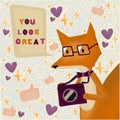 The fox photographer tells you a compliment, a fabulous cartoon drawing. Everyone will definitely like this photo, like