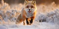 A fox playfully bounding through a snowy landscape, exhibiting the joy of life, concept of Animal behavior, created with