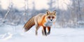 A fox playfully bounding through a snowy landscape, exhibiting the joy of life, concept of Animal behavior, created with