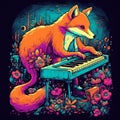 A fox playing piano colorful vinatge generative AI