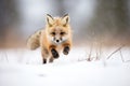 fox pouncing in powdery snow Royalty Free Stock Photo