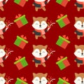 Fox and present box, christmas seamless pattern theme, for use a Royalty Free Stock Photo