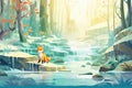 fox prowling beside icy brook in a serene forest setting Royalty Free Stock Photo