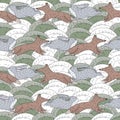 Fox and rabbit pursuit seamless background pattern