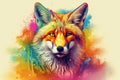 Fox rainbow head animal. Generate Ai