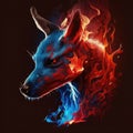 fox in red flamed dark background. Ai generated