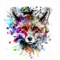 Fox`s head illustration on white background with colorful creative elements design concept